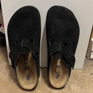 Birkenstock Kids Black Suede Slippers